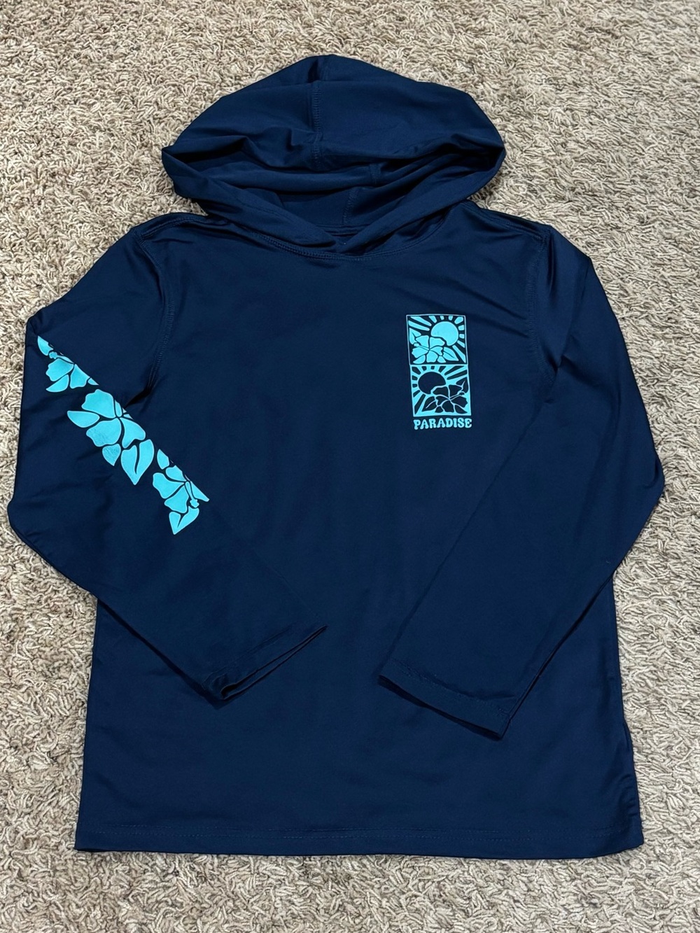 wonder nation Navy Hooded Swim Shirt with Teal Paradise Graphic